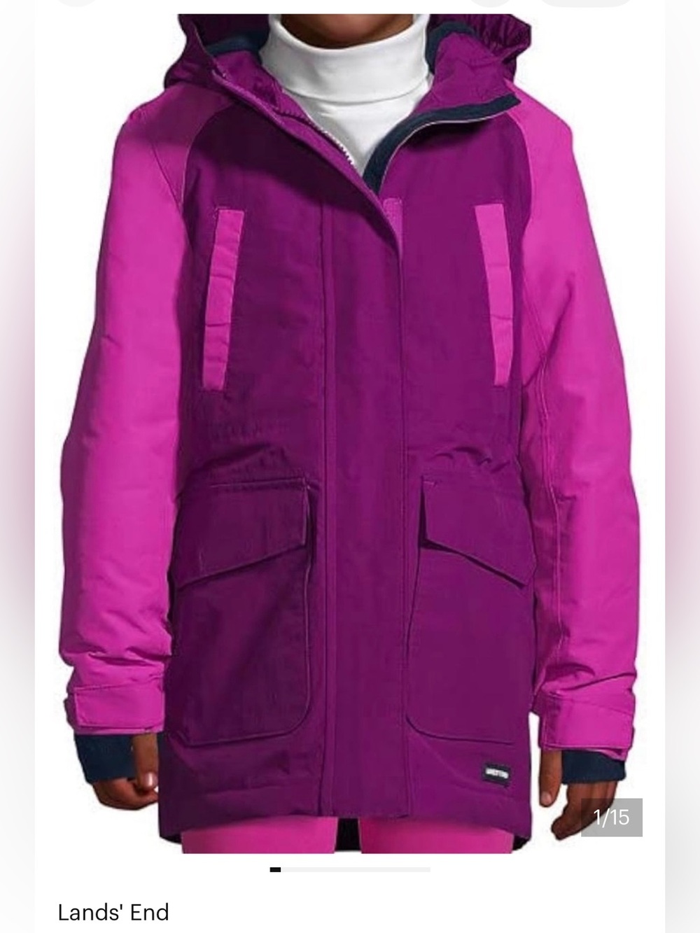 Lands' End Girls' Squall Parka in fuchsia